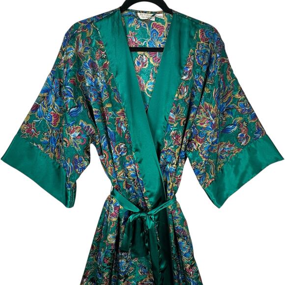 Vintage Victoria's Secret Robe Womens Small Gold Label Floral Satin Silky Kimono - Picture 2 of 6